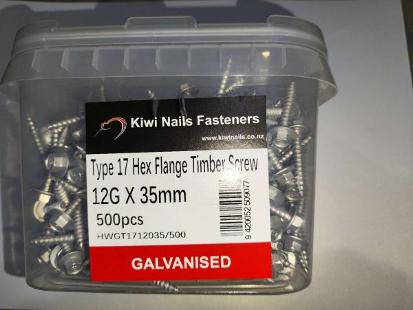 12G X 35Mm Galvanised Hex Flange Head Timber Screw 500 Pack