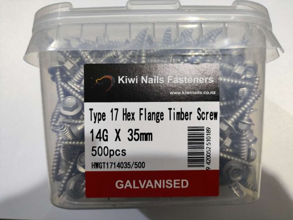 14g35 Kiwi nails - 14G X 35Mm Galvanised Hex Flange Head Timber Screw (250/500 Pack)