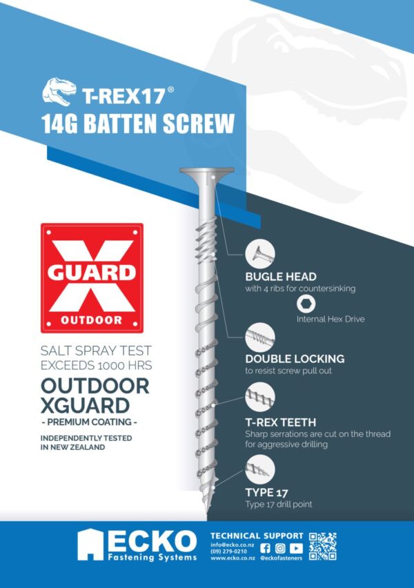 Ecko T-REX17 Batten Screws OutDoor XGuard 14g x 100mm, Pack of 500