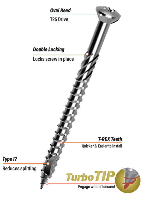 Ecko 10G X 65Mm Oval Head Decking Screws (1000 Box)304 stainless steel