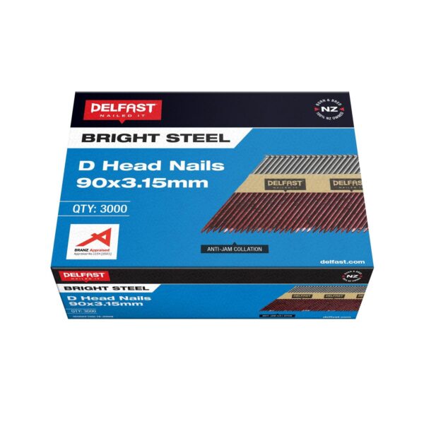 Delfast D Head Collated Framing  Nails 90 x 3.15mm Bright  - pack of 3,000